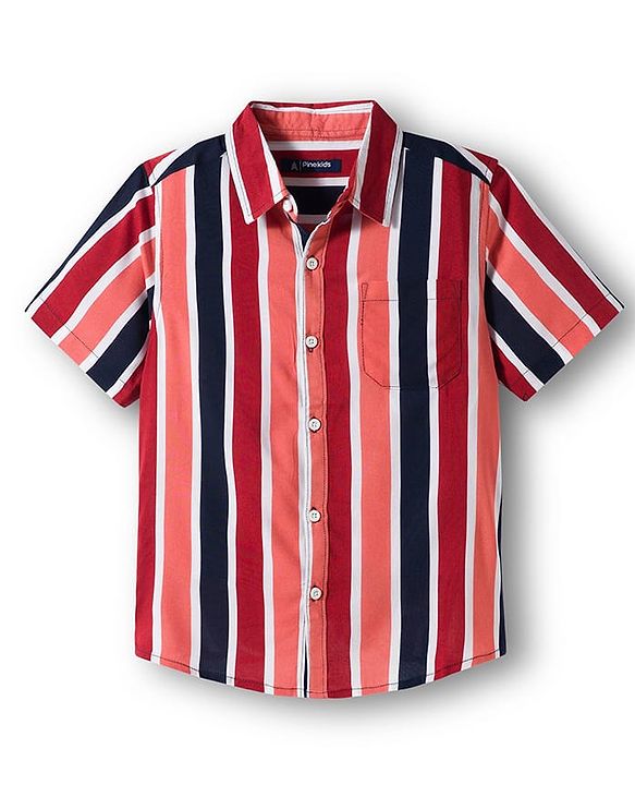 Pine Kids Cotton Woven Half Sleeves Shirt With Stripes - Multicolour