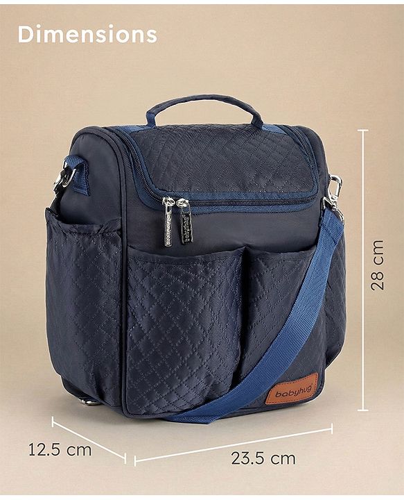Babyhug 2-in-1 Quilted Sling cum Tote Diaper Bag for Travel - Spacious, Stylish, and Multifunctional| Adjustable Shoulder Strap| Insulated Bottle Pouches| Water Resistant| Carry Handle - Blue