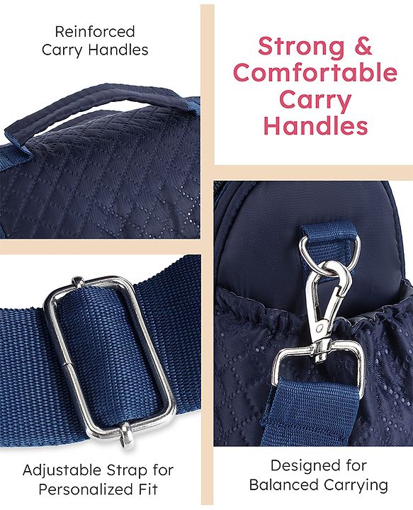 Babyhug 2-in-1 Quilted Sling cum Tote Diaper Bag for Travel - Spacious, Stylish, and Multifunctional| Adjustable Shoulder Strap| Insulated Bottle Pouches| Water Resistant| Carry Handle - Blue