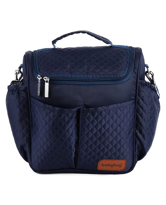 Babyhug 2-in-1 Quilted Sling cum Tote Diaper Bag for Travel - Spacious, Stylish, and Multifunctional| Adjustable Shoulder Strap| Insulated Bottle Pouches| Water Resistant| Carry Handle - Blue