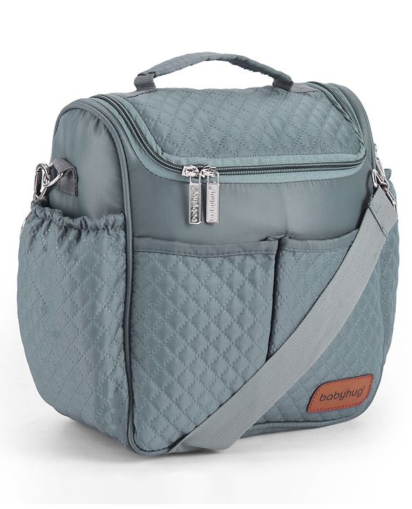 Babyhug 2-in-1 Quilted Sling cum Tote Diaper Bag for Travel - Spacious, Stylish, and Multifunctional| Adjustable Shoulder Strap| Insulated Bottle Pouches| Water Resistant| Carry Handle - Blue