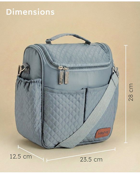 Babyhug 2-in-1 Quilted Sling cum Tote Diaper Bag for Travel - Spacious, Stylish, and Multifunctional| Adjustable Shoulder Strap| Insulated Bottle Pouches| Water Resistant| Carry Handle - Blue