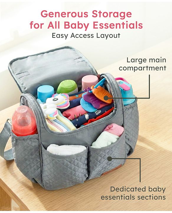Babyhug 2-in-1 Quilted Sling cum Tote Diaper Bag for Travel - Spacious, Stylish, and Multifunctional| Adjustable Shoulder Strap| Insulated Bottle Pouches| Water Resistant| Carry Handle - Blue