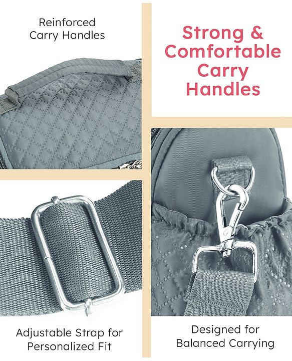 Babyhug 2-in-1 Quilted Sling cum Tote Diaper Bag for Travel - Spacious, Stylish, and Multifunctional| Adjustable Shoulder Strap| Insulated Bottle Pouches| Water Resistant| Carry Handle - Blue