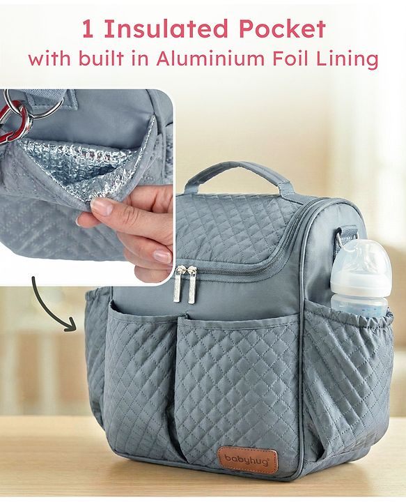 Babyhug 2-in-1 Quilted Sling cum Tote Diaper Bag for Travel - Spacious, Stylish, and Multifunctional| Adjustable Shoulder Strap| Insulated Bottle Pouches| Water Resistant| Carry Handle - Blue