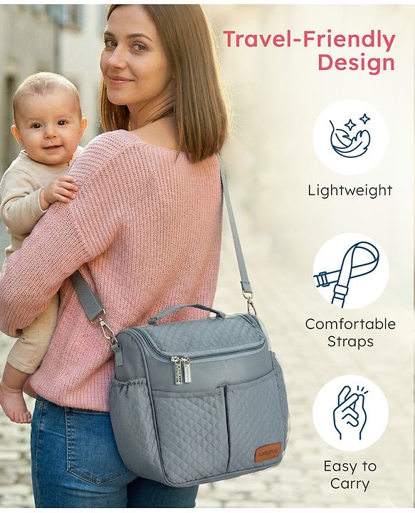 Babyhug 2-in-1 Quilted Sling cum Tote Diaper Bag for Travel - Spacious, Stylish, and Multifunctional| Adjustable Shoulder Strap| Insulated Bottle Pouches| Water Resistant| Carry Handle - Blue