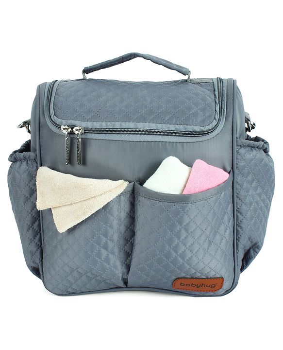 Babyhug 2-in-1 Quilted Sling cum Tote Diaper Bag for Travel - Spacious, Stylish, and Multifunctional| Adjustable Shoulder Strap| Insulated Bottle Pouches| Water Resistant| Carry Handle - Blue