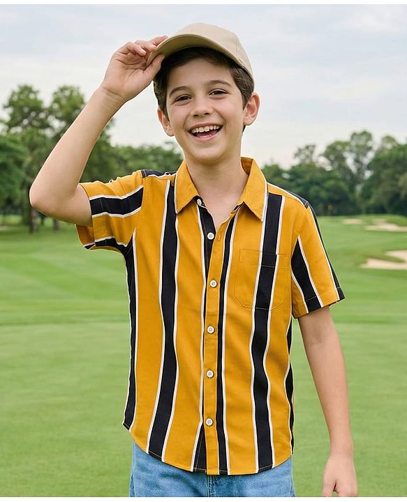Pine Kids Cotton Woven Half Sleeves Shirt With Stripes - Multicolour