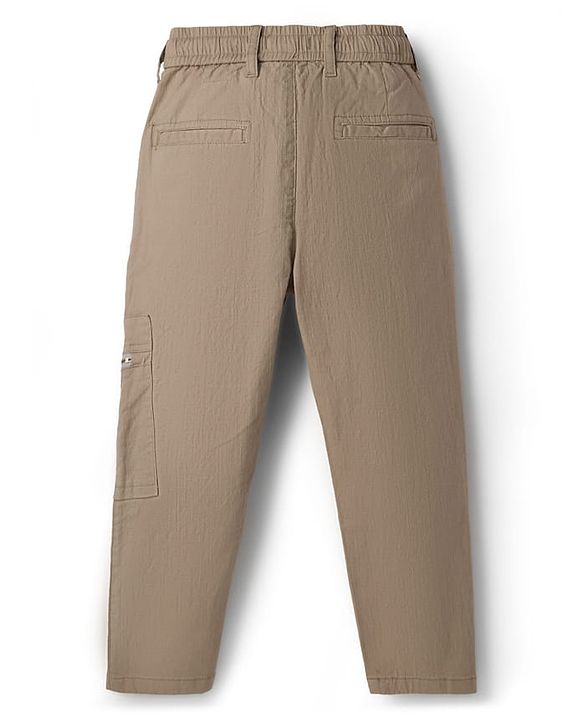 Pine Kids Cotton Elastane Woven Full Length Solid Colour Trouser Pant - Tan