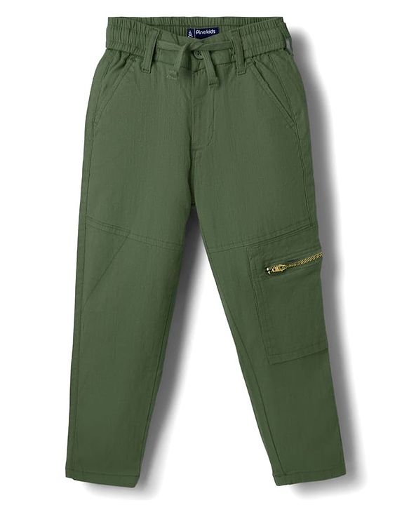 Pine Kids Cotton Elastane Woven Full Length Solid Colour Trouser Pant - Tan