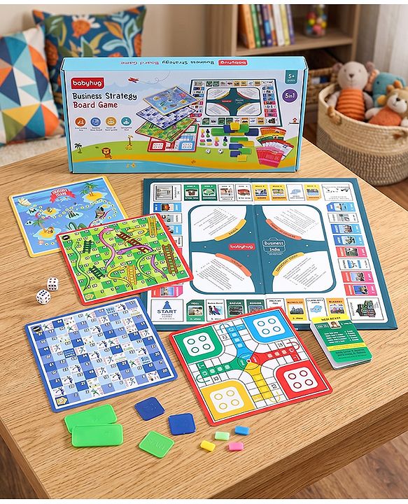 Babyhug Educational 5 In 1 Business Strategy Board Game for Kids|2-6 Players|Dice, Money&Cards Included|Portable&Lightweight|Group Activity for Brain Development|5+ Yrs|Ideal Gift|BIS Certified