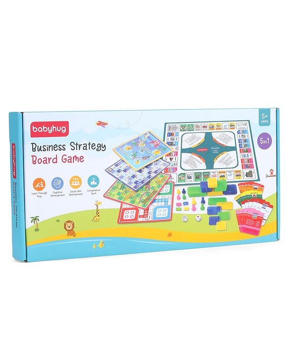 Babyhug Educational 5 In 1 Business Strategy Board Game for Kids|2-6 Players|Dice, Money&Cards Included|Portable&Lightweight|Group Activity for Brain Development|5+ Yrs|Ideal Gift|BIS Certified