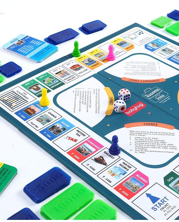 Babyhug Educational 5 In 1 Business Strategy Board Game for Kids|2-6 Players|Dice, Money&Cards Included|Portable&Lightweight|Group Activity for Brain Development|5+ Yrs|Ideal Gift|BIS Certified