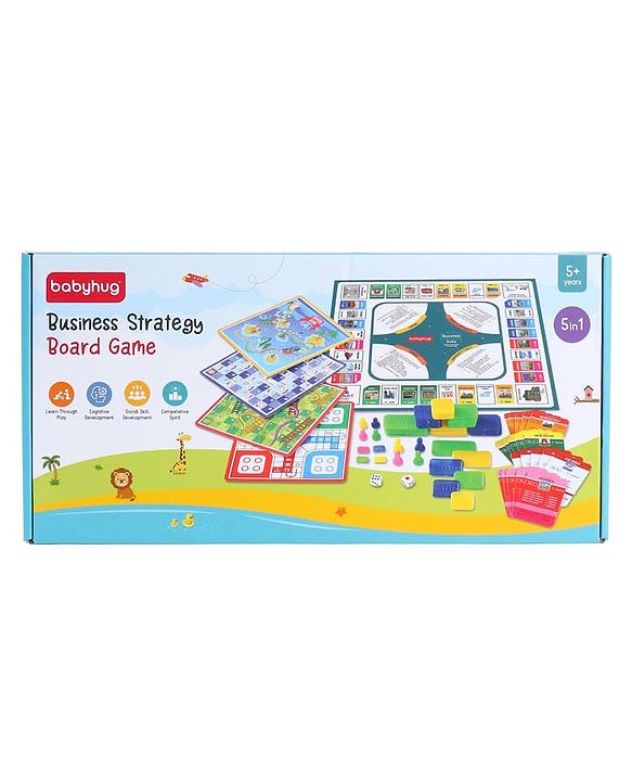 Babyhug Educational 5 In 1 Business Strategy Board Game for Kids|2-6 Players|Dice, Money&Cards Included|Portable&Lightweight|Group Activity for Brain Development|5+ Yrs|Ideal Gift|BIS Certified