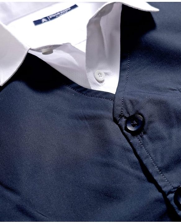 Pine Kids Cotton Woven Full Sleeves Solid Party Shirt With Waistcoat - Navy Blue