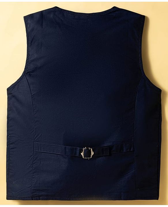 Pine Kids Cotton Woven Full Sleeves Solid Party Shirt With Waistcoat - Navy Blue