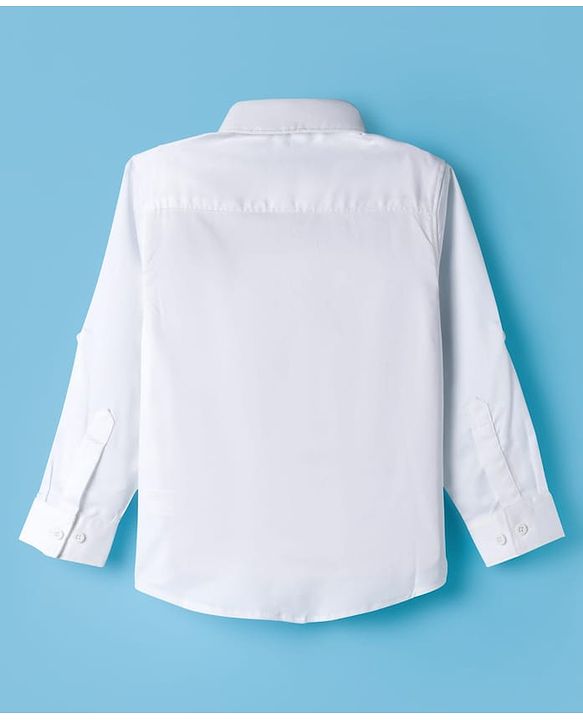 Pine Kids Cotton Woven Full Sleeves Party Shirt With Leaf Print - White