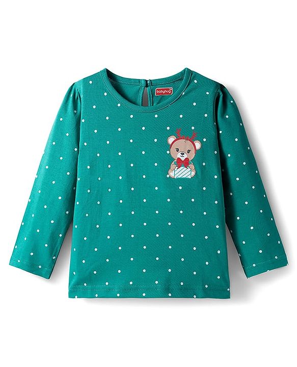 Babyhug 100% Cotton Knit Full Sleeves T-Shirts with Snowflakes & Reindeer Print Pack of 3 - Green Red & Navy Blue
