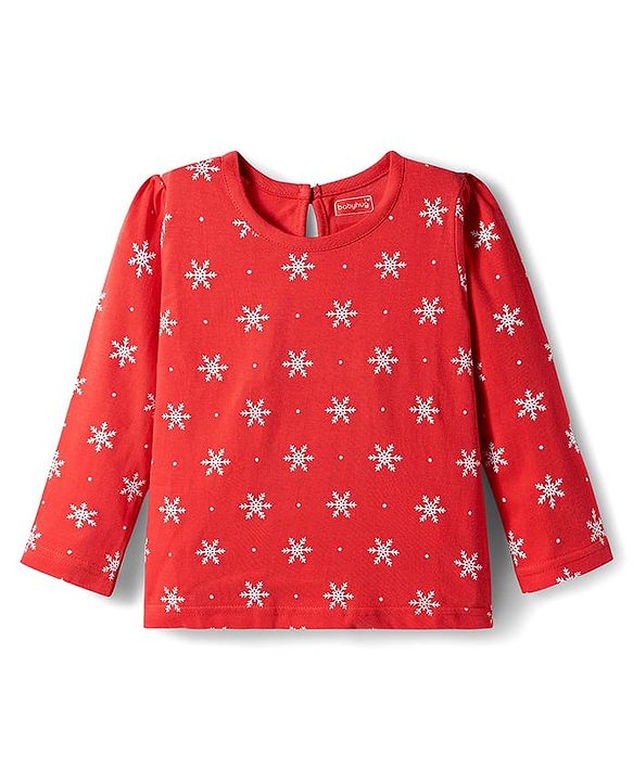 Babyhug 100% Cotton Knit Full Sleeves T-Shirts with Snowflakes & Reindeer Print Pack of 3 - Green Red & Navy Blue