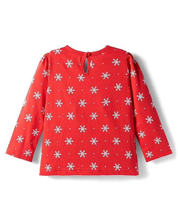 Babyhug 100% Cotton Knit Full Sleeves T-Shirts with Snowflakes & Reindeer Print Pack of 3 - Green Red & Navy Blue