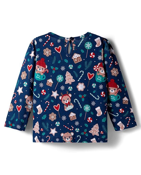 Babyhug 100% Cotton Knit Full Sleeves T-Shirts with Snowflakes & Reindeer Print Pack of 3 - Green Red & Navy Blue