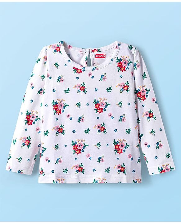 Babyhug 100% Cotton Knit Full Sleeves T-Shirts with Floral Print Pack of 3 - Red White & Pink