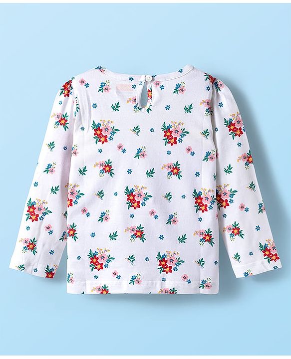 Babyhug 100% Cotton Knit Full Sleeves T-Shirts with Floral Print Pack of 3 - Red White & Pink