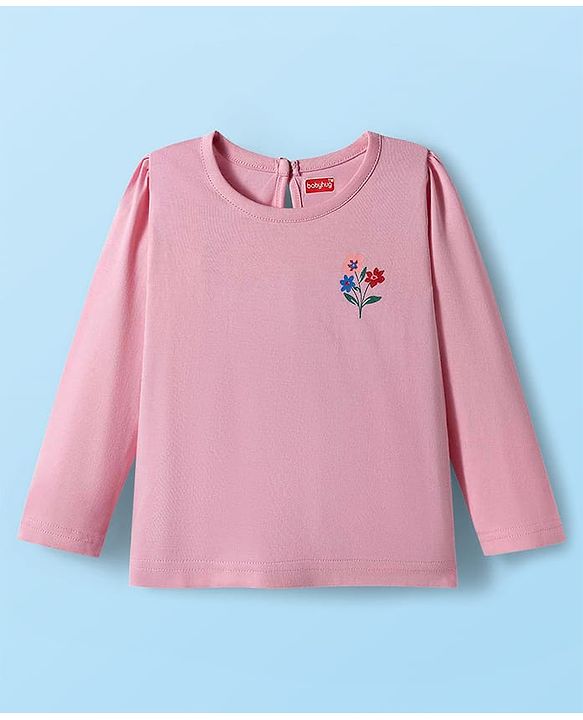 Babyhug 100% Cotton Knit Full Sleeves T-Shirts with Floral Print Pack of 3 - Red White & Pink