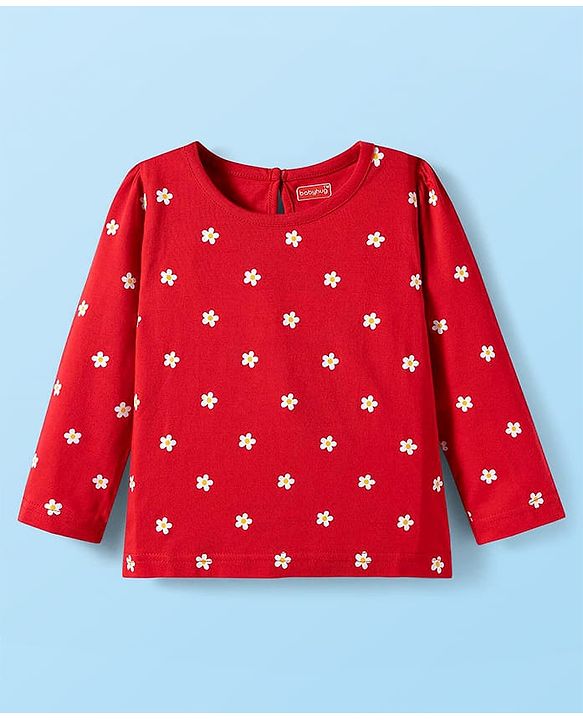 Babyhug 100% Cotton Knit Full Sleeves T-Shirts with Floral Print Pack of 3 - Red White & Pink