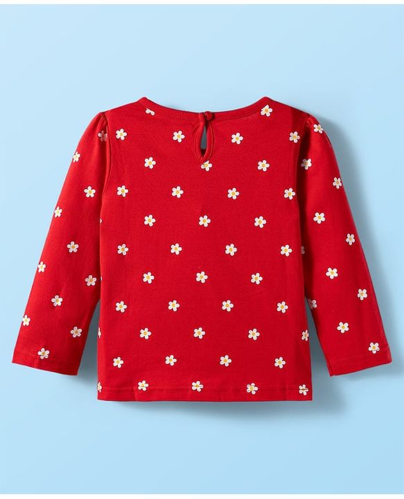 Babyhug 100% Cotton Knit Full Sleeves T-Shirts with Floral Print Pack of 3 - Red White & Pink