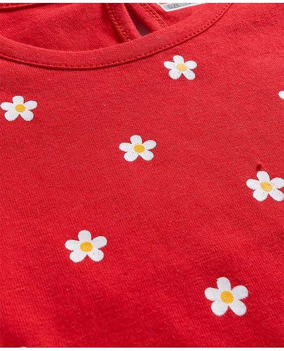 Babyhug 100% Cotton Knit Full Sleeves T-Shirts with Floral Print Pack of 3 - Red White & Pink