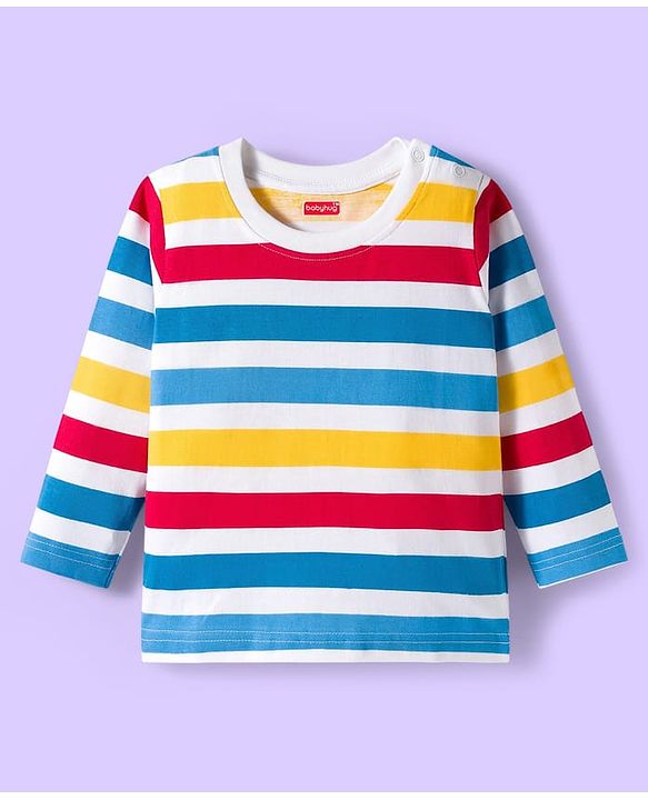 Babyhug 100% Cotton Knit Full Raglan Sleeves T-Shirts with Stripes & Animal Print Pack of 3 - White & Blue
