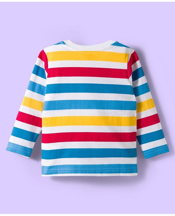 Babyhug 100% Cotton Knit Full Raglan Sleeves T-Shirts with Stripes & Animal Print Pack of 3 - White & Blue