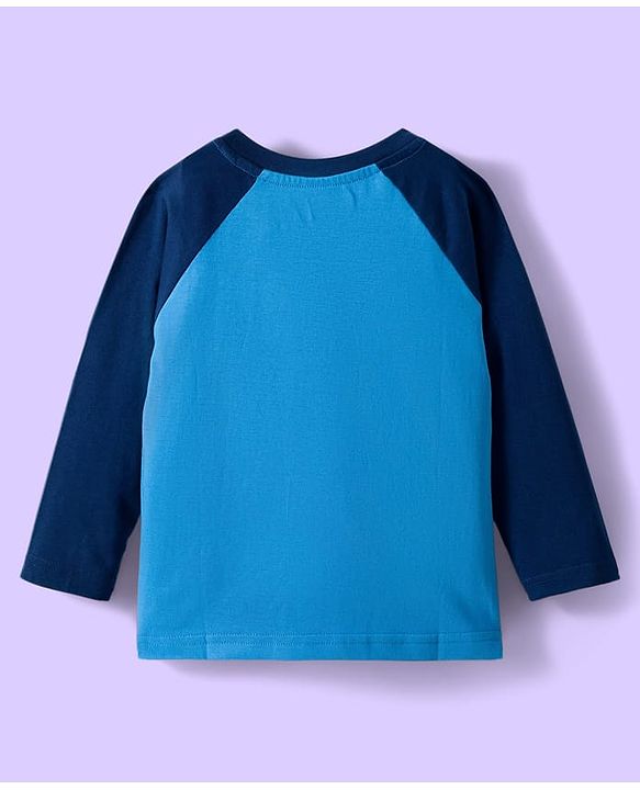 Babyhug 100% Cotton Knit Full Raglan Sleeves T-Shirts with Stripes & Animal Print Pack of 3 - White & Blue