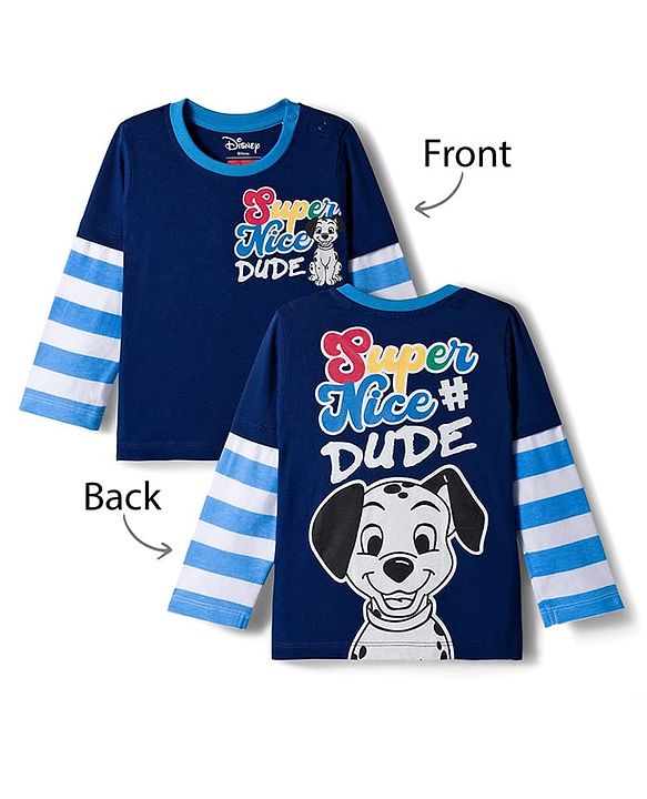 Babyhug Disney Single Jersey Knit Full Doctor Sleeves Oversized T-Shirt with 101 Dalmatians Front & Back Graphic - Navy Blue