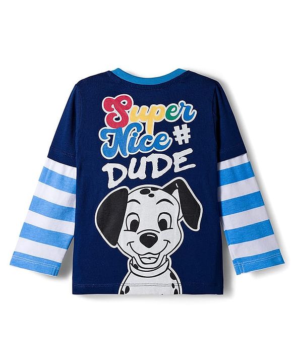 Babyhug Disney Single Jersey Knit Full Doctor Sleeves Oversized T-Shirt with 101 Dalmatians Front & Back Graphic - Navy Blue