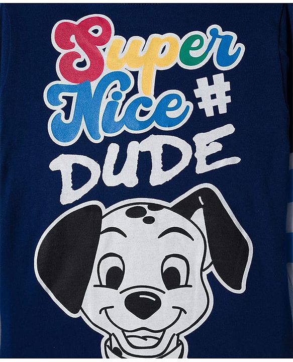 Babyhug Disney Single Jersey Knit Full Doctor Sleeves Oversized T-Shirt with 101 Dalmatians Front & Back Graphic - Navy Blue