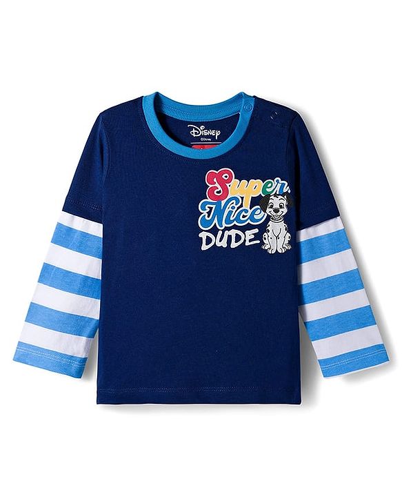 Babyhug Disney Single Jersey Knit Full Doctor Sleeves Oversized T-Shirt with 101 Dalmatians Front & Back Graphic - Navy Blue