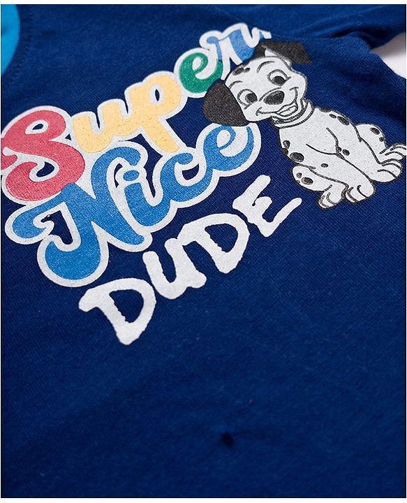 Babyhug Disney Single Jersey Knit Full Doctor Sleeves Oversized T-Shirt with 101 Dalmatians Front & Back Graphic - Navy Blue