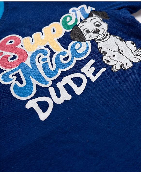 Babyhug Disney Single Jersey Knit Full Doctor Sleeves Oversized T-Shirt with 101 Dalmatians Front & Back Graphic - Navy Blue