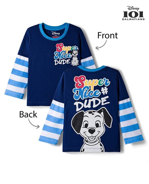 Babyhug Disney Single Jersey Knit Full Doctor Sleeves Oversized T-Shirt with 101 Dalmatians Front & Back Graphic - Navy Blue