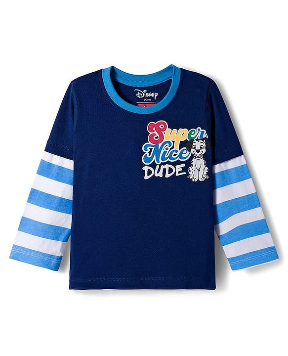 Babyhug Disney Single Jersey Knit Full Doctor Sleeves Oversized T-Shirt with 101 Dalmatians Front & Back Graphic - Navy Blue