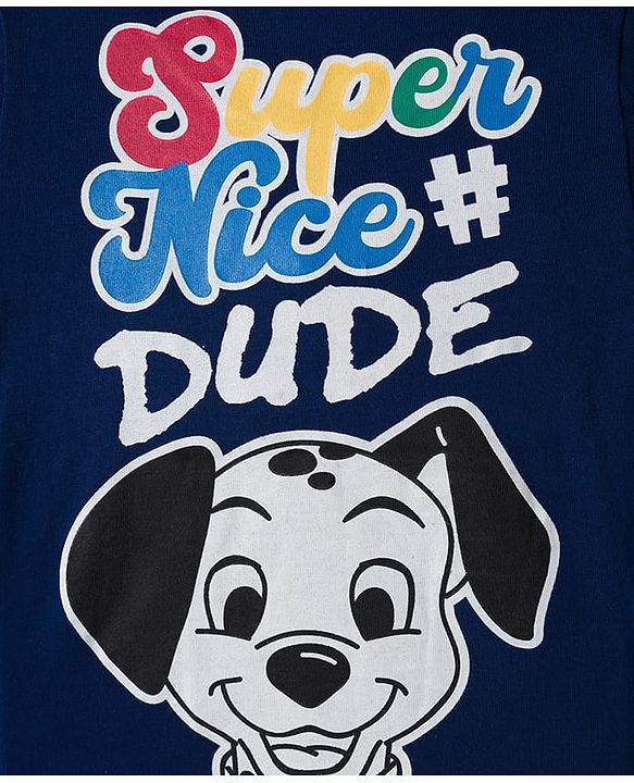 Babyhug Disney Single Jersey Knit Full Doctor Sleeves Oversized T-Shirt with 101 Dalmatians Front & Back Graphic - Navy Blue