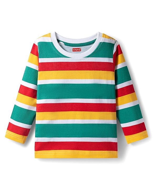 Babyhug 100% Cotton Knit Full Sleeves T-Shirts with Stripes & Animal Print Pack of 3 - Green & Yellow