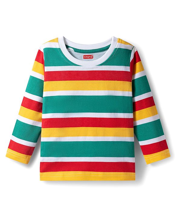 Babyhug 100% Cotton Knit Full Sleeves T-Shirts with Stripes & Animal Print Pack of 3 - Green & Yellow
