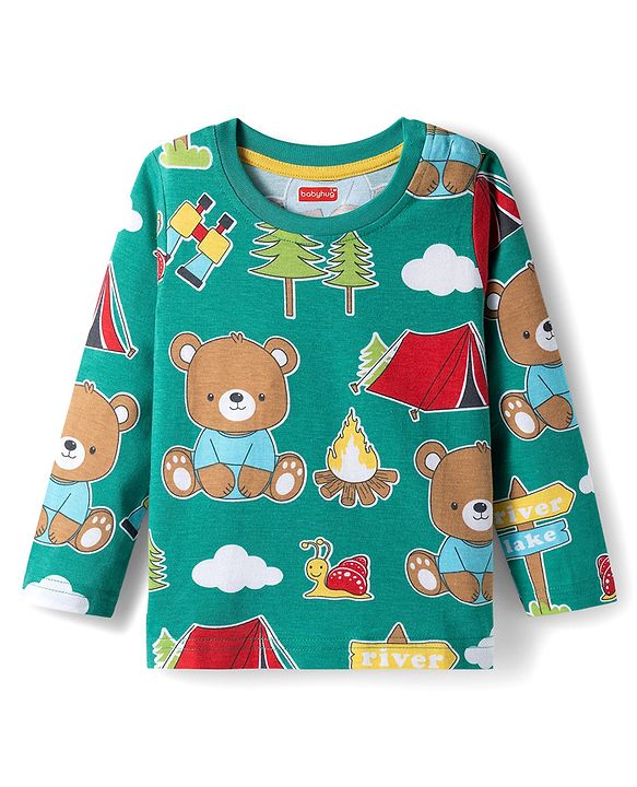 Babyhug 100% Cotton Knit Full Sleeves T-Shirts with Stripes & Animal Print Pack of 3 - Green & Yellow