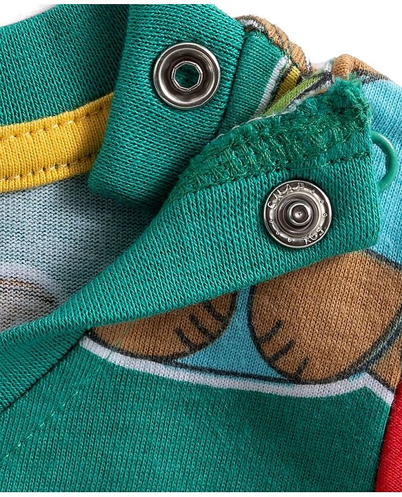 Babyhug 100% Cotton Knit Full Sleeves T-Shirts with Stripes & Animal Print Pack of 3 - Green & Yellow