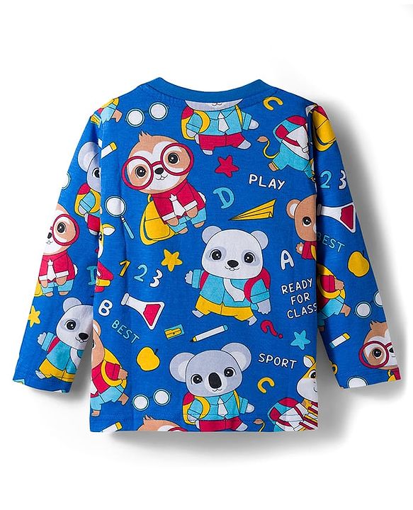 Babyhug 100% Cotton Knit Full Sleeves T-Shirts with Stripes & Animal Print Pack of 3 - Blue Red & Yellow