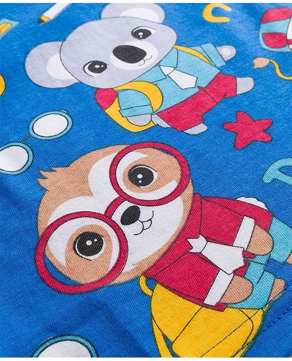 Babyhug 100% Cotton Knit Full Sleeves T-Shirts with Stripes & Animal Print Pack of 3 - Blue Red & Yellow