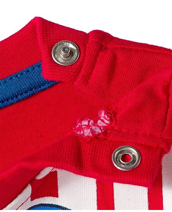 Babyhug Marvel Single Jersey Knit Full Sleeves T-Shirt & Trackpant Set with Captain America Graphic & Badge Detailing - Red & Blue